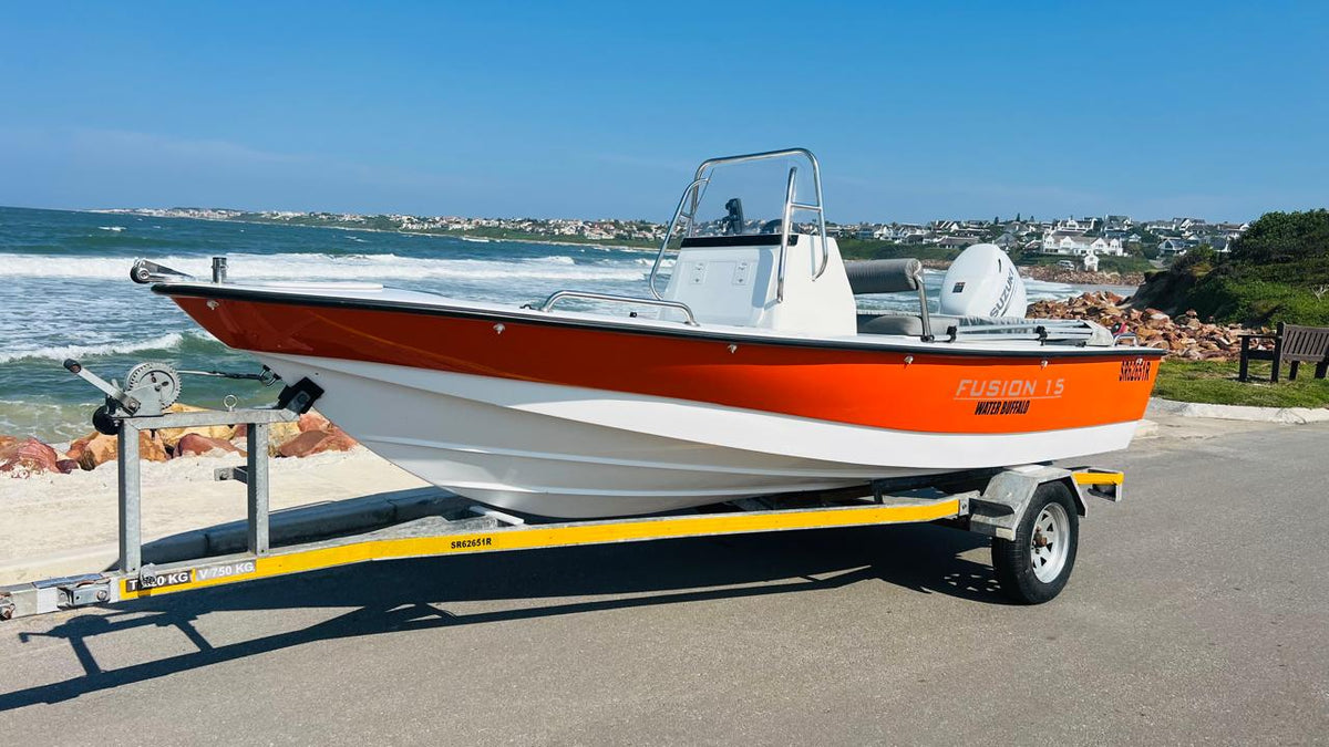 Fusion 15 boat with Suzuki 60hp outboard and galvanized trailer