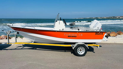 Fusion 15 boat with Suzuki 60hp outboard and galvanized trailer
