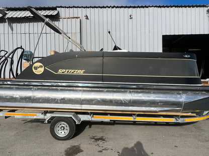Spitfire 6250 pontoon boat in Cool White with Suzuki 140HP engine